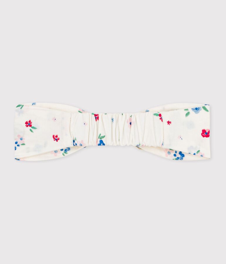 Bandeau b&eacute;b&eacute; fille en popeline imprim&eacute; fleuri blanc MARSHMALLOW/blanc MULTICO