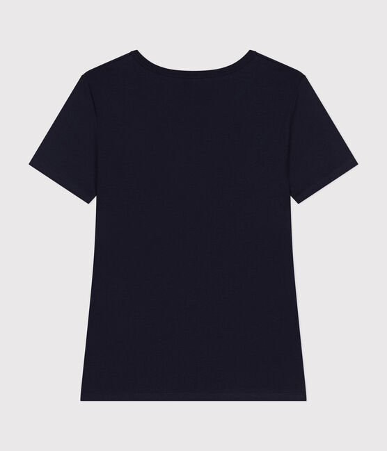 L'Iconique, T-shirt met korte mouw van effen ribstof voor dames blauw SMOKING