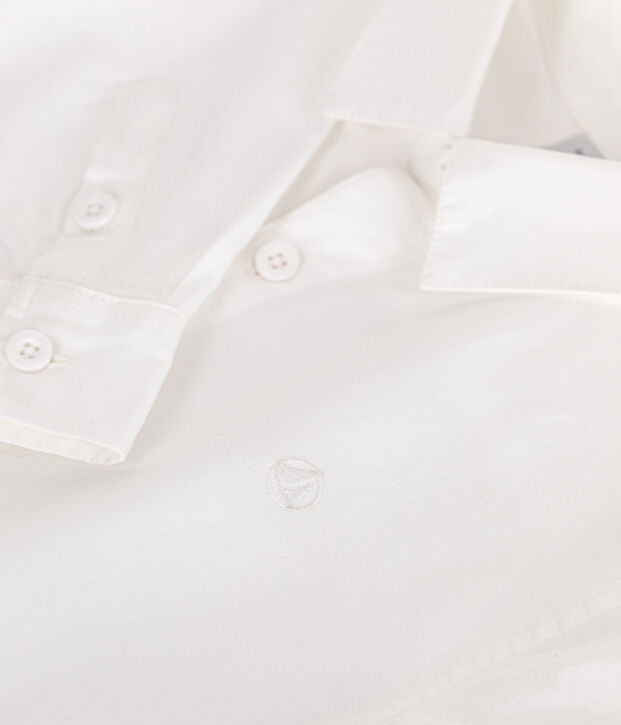 Chemise enfant en coton manches longues unie blanc