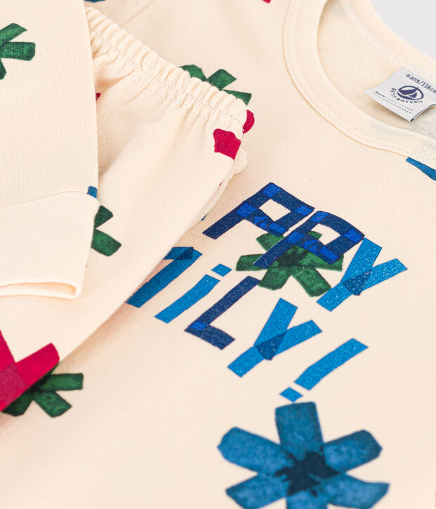Jongen/meisje pyjama met ster in fleece ecru/multicouleur