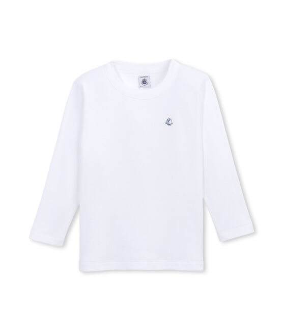 Jongens-T-shirt met lange mouwen in katoenflanel wit Ecume