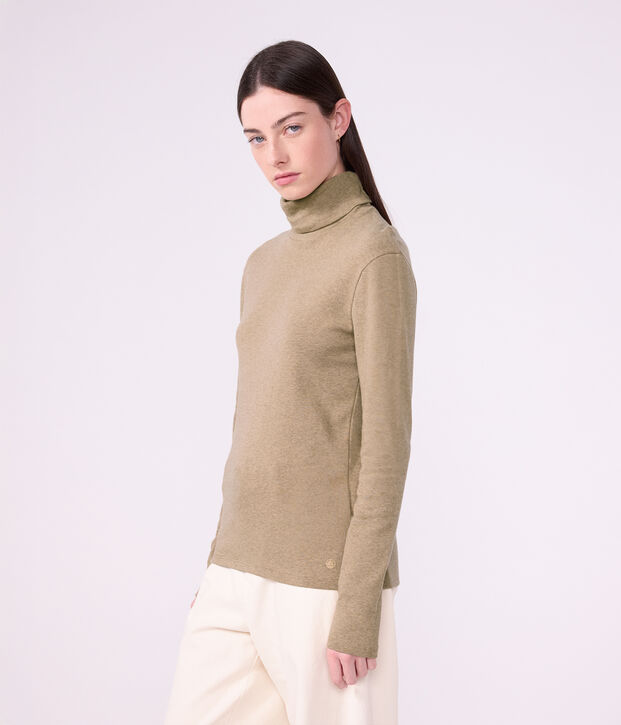 Sous-pull femme en coton uni beige