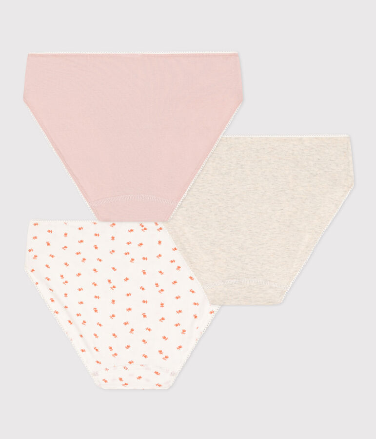 Lot de 3 culottes fleur en coton et &eacute;lasthanne fille multicouleur