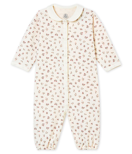 Combisac bébé fille en tubique imprimé blanc MARSHMALLOW/blanc MULTICO