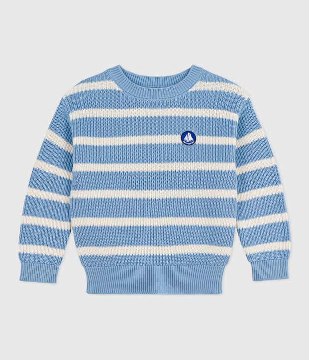 Gebreide kindertrui blauw/ecru