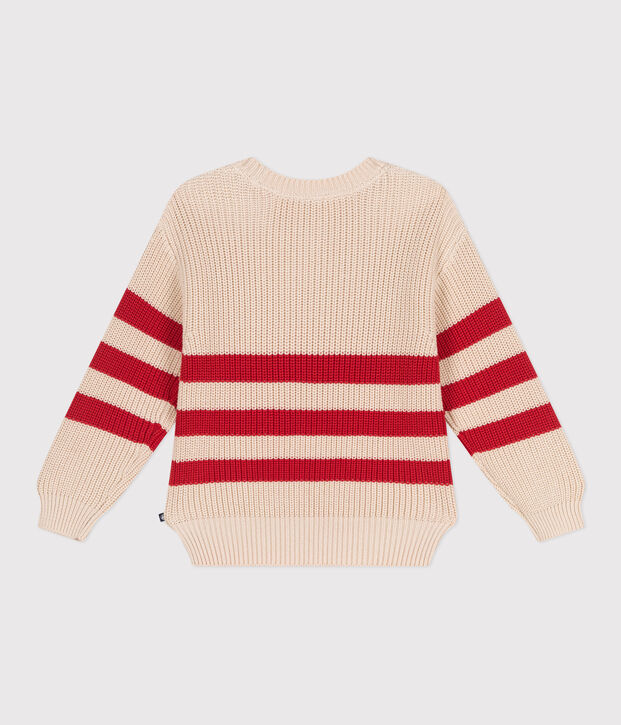 Pull enfant en coton &agrave; rayures rouge/rouge