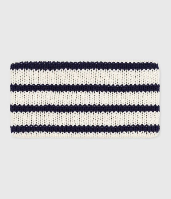 Gebreide gestreepte colsjaal met fleecevoering voor baby's blauw MARSHMALLOW/ SOIR