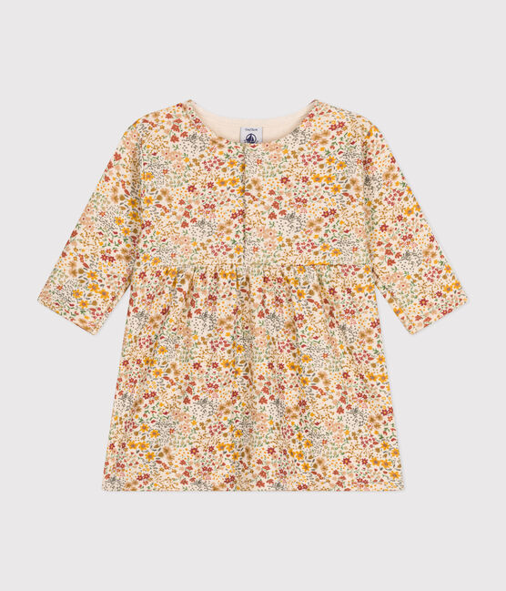 Jurk met lange mouwen in doorgestikte tubic met print voor baby's wit AVALANCHE/ MULTICO