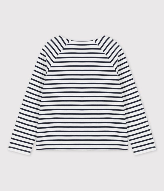 Katoenen marinetruitje met knoopsluiting voor dames wit MARSHMALLOW/blauw SMOKING