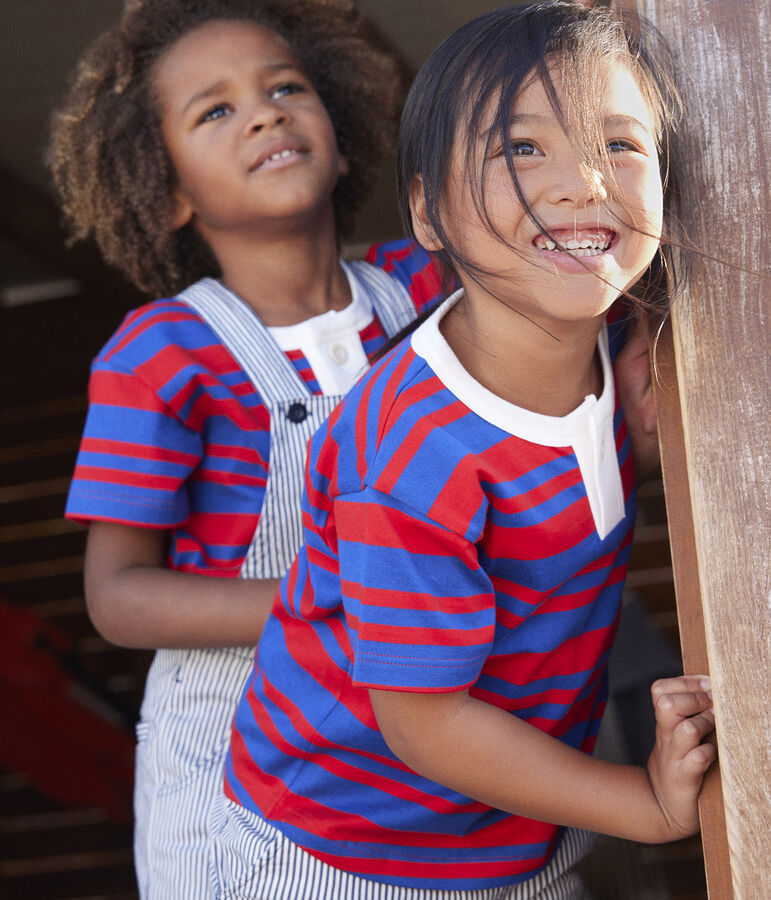 Gestreept T-shirt in katoen voor meisjes blauw/rood