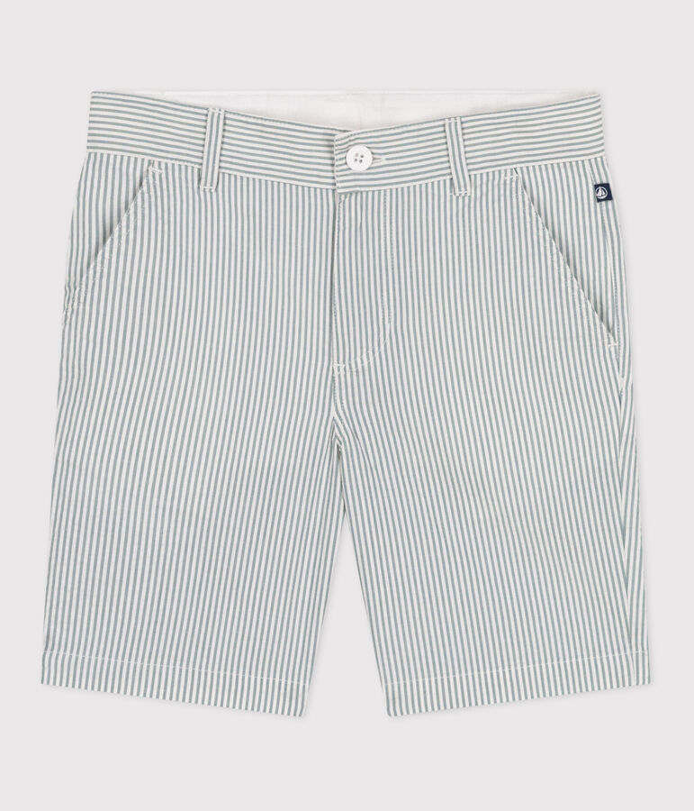 Bermuda short enfant en coton &agrave; rayures blanc/vert