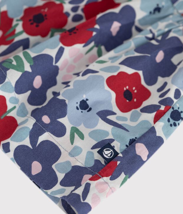 Katoenen kinderjurk met korte mouwen en bloemenprint wit/multicouleur