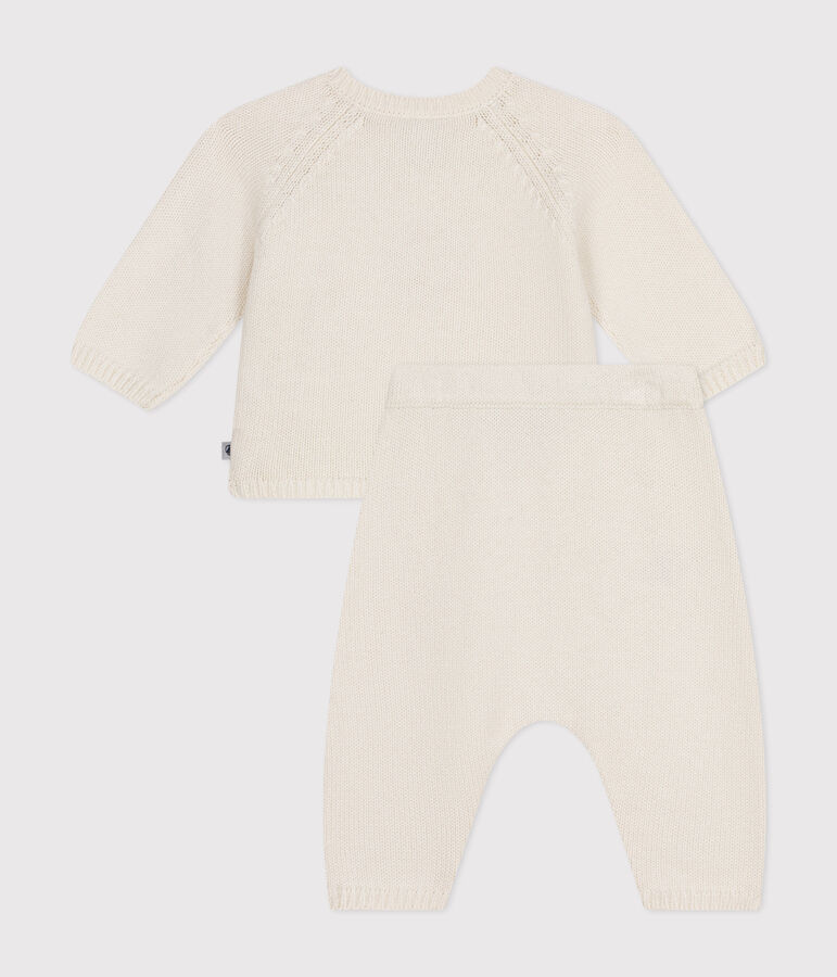 Ensemble en tricot laine et coton motif coeur b&eacute;b&eacute; blanc/rouge