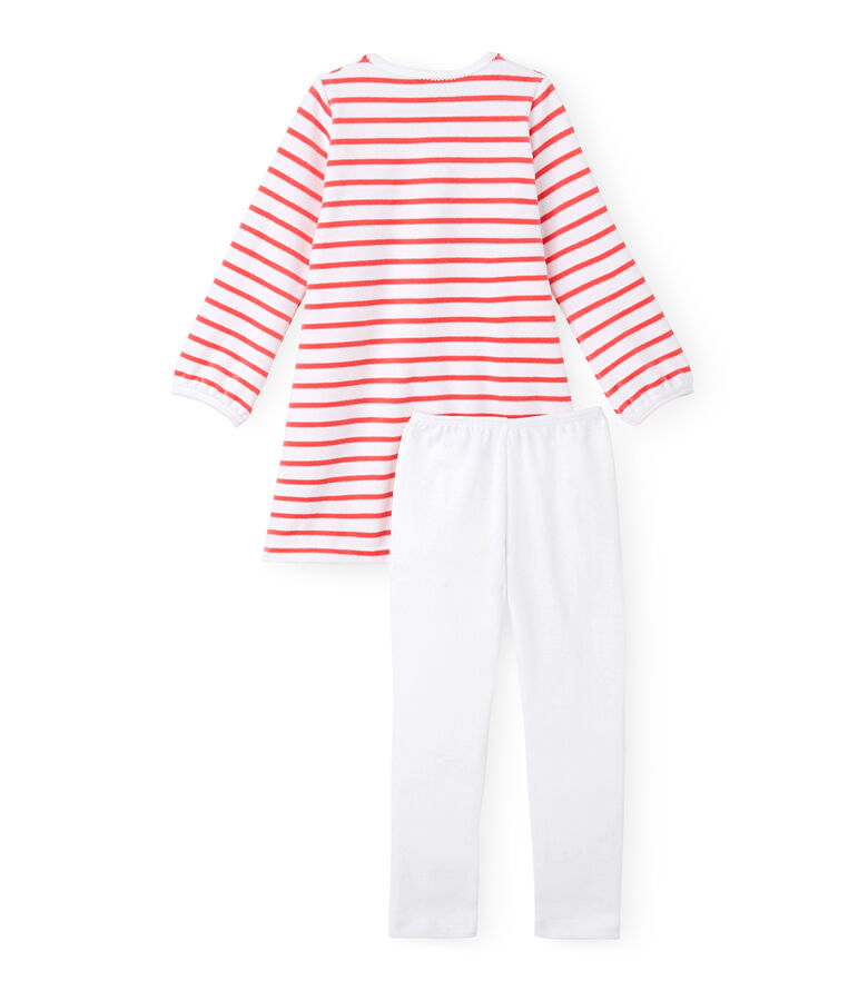 Chemise de nuit fille &agrave; rayure marini&egrave;re et son legging blanc/rose