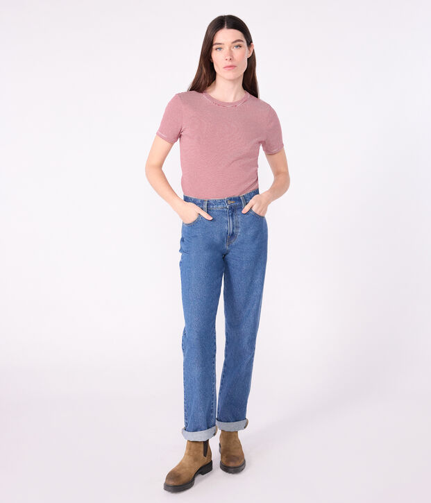 Katoenen dames-T-shirt met korte mouwen - L'Iconique rood/wit