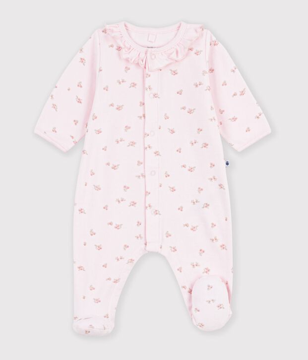 Pyjama b&eacute;b&eacute; en velours avec col imprim&eacute; &agrave; fleurs rose/multicouleur