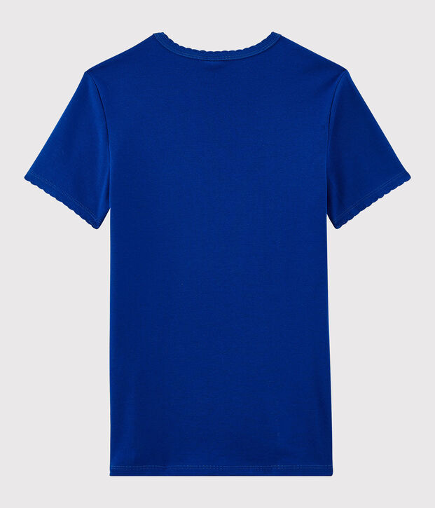 T-shirt col rond iconique en coton Femme bleu