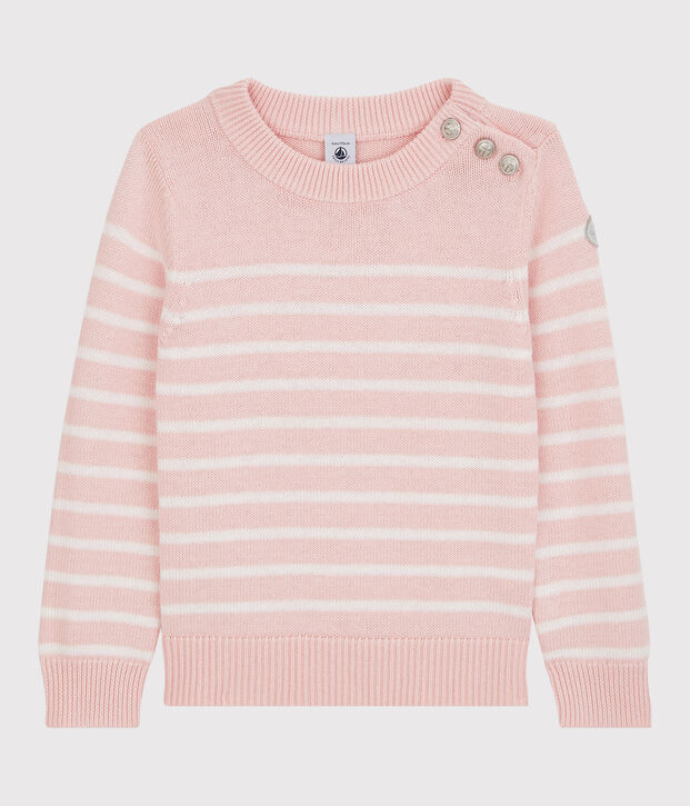 Pull en laine et coton enfant fille rose/blanc