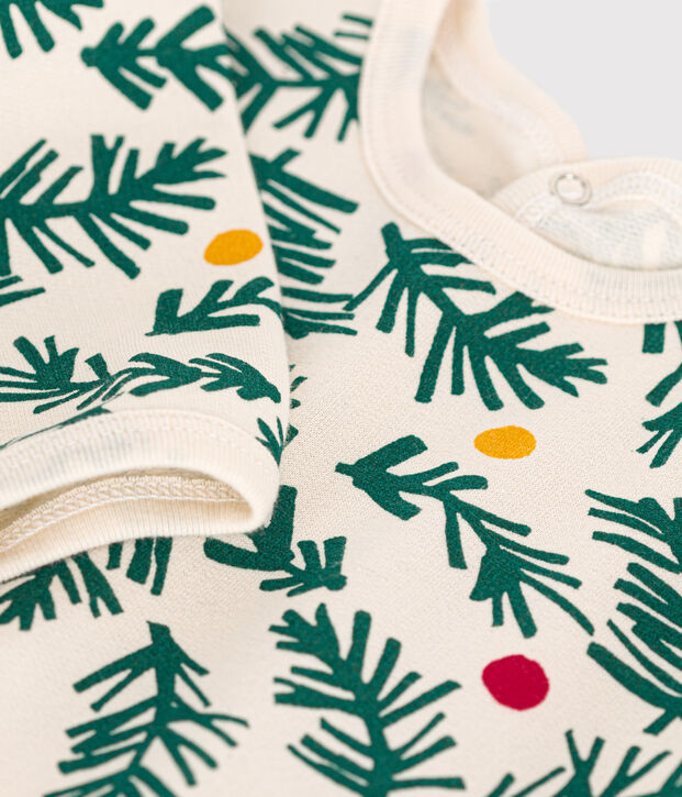 Pyjama en molleton gratt&eacute; imprim&eacute; sapin de No&euml;l b&eacute;b&eacute; &eacute;cru/multicouleur