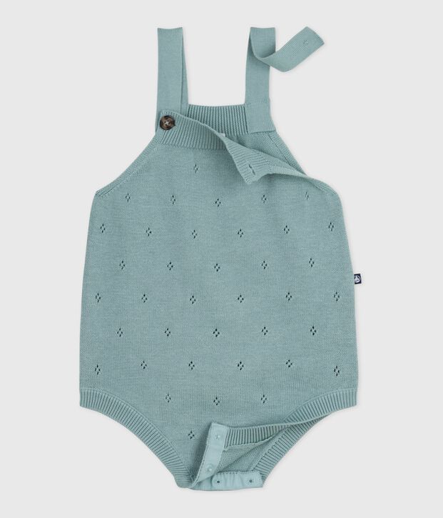 Gebreid babyspeelpakje met bandjes groen