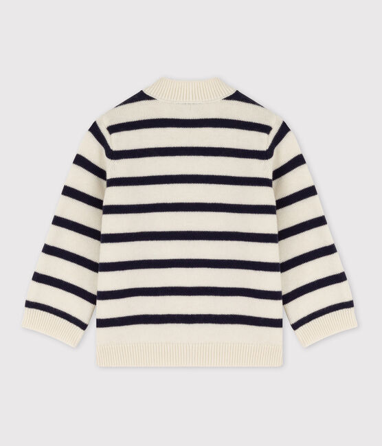 Pull bébé en laine et coton rayé marinière blanc MARSHMALLOW/bleu SMOKING
