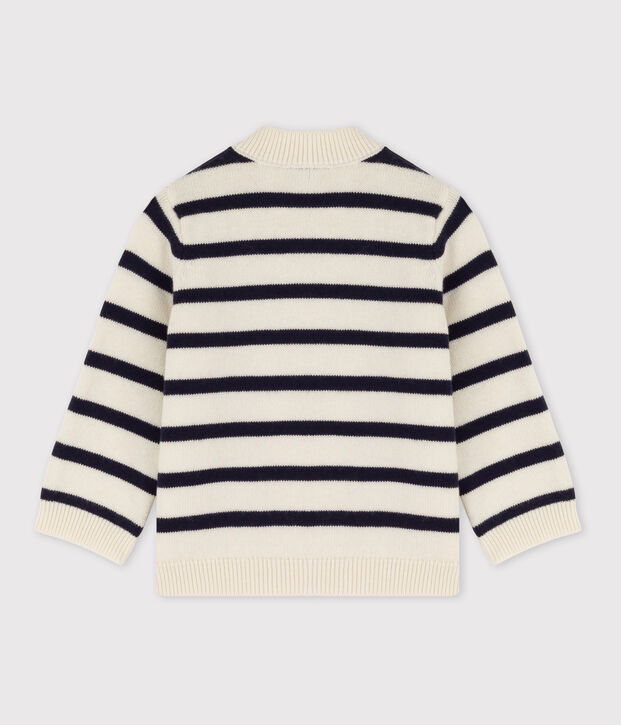 Babytrui van wol en katoen met marinestrepen wit/blauw