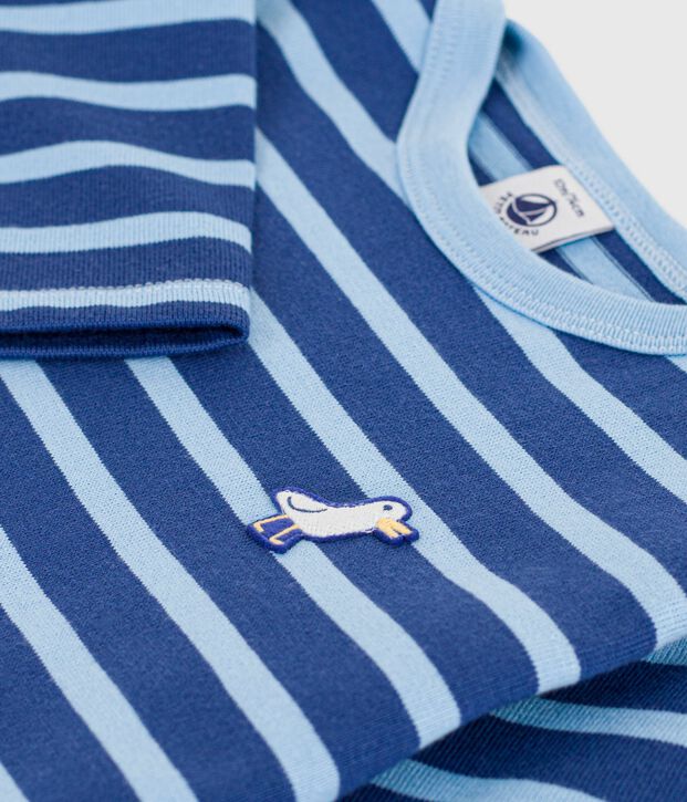 Katoenen babytruitje met matrozenstreepje en meeuwbadge blauw/blauw