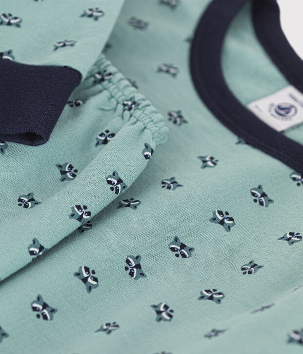 Pyjama en molleton gratt&eacute; imprim&eacute; raton laveur enfant vert/multicouleur