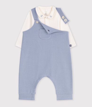 Ensemble salopette et body b&eacute;b&eacute; en coton avec col uni