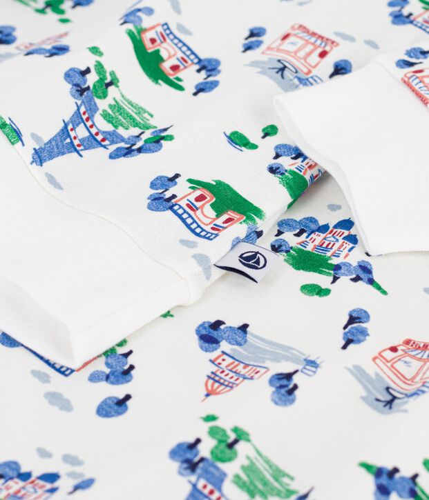 Pyjama femme en coton imprim&eacute; Paris blanc/multicouleur