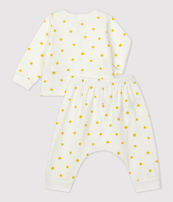 Ensemble 2 pièces imprimé soleil en tubique bio bébé blanc MARSHMALLOW/ ORGE