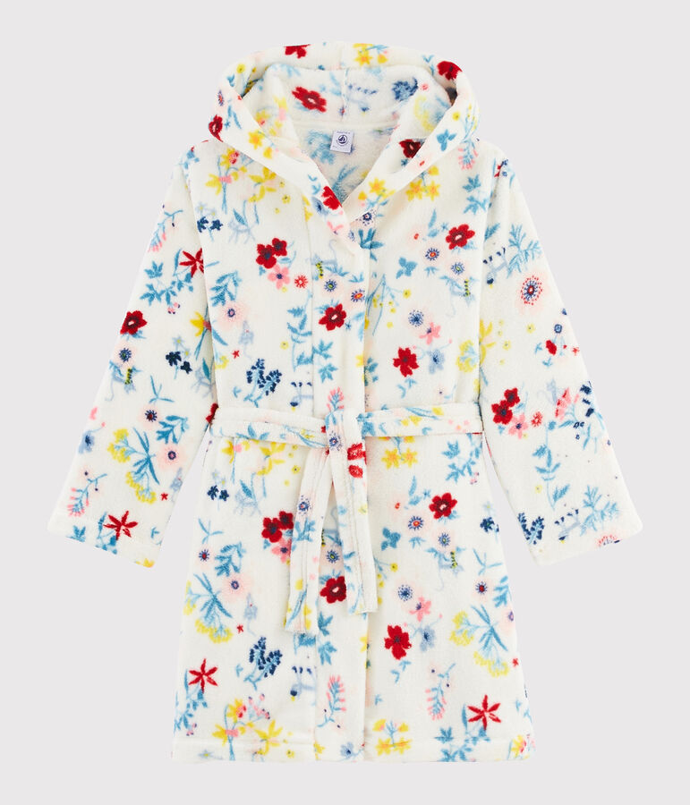 Kamerjas met bloemen voor meisjes van fleece wit/multicouleur