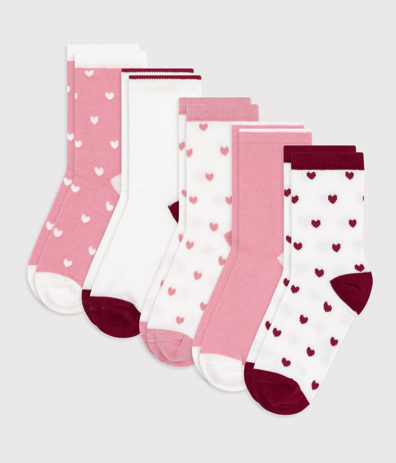 5 paires de chaussettes enfant unies en coton imprim&eacute; c&oelig;urs multicouleur