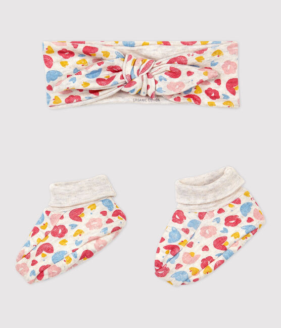 Set haarband en slofjes met bloemenprint voor babymeisjes van biologisch katoen variante 1