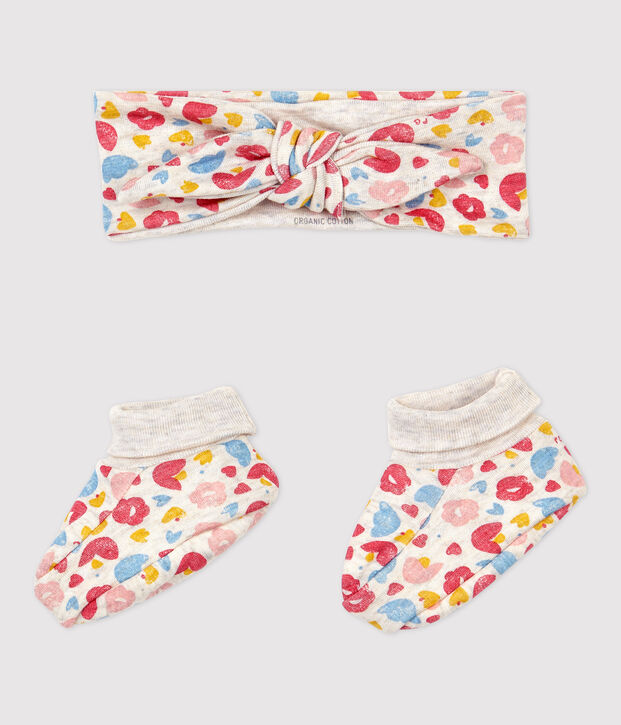 Lot bandeau et chaussons fleuri b&eacute;b&eacute; fille en coton biologique multicouleur