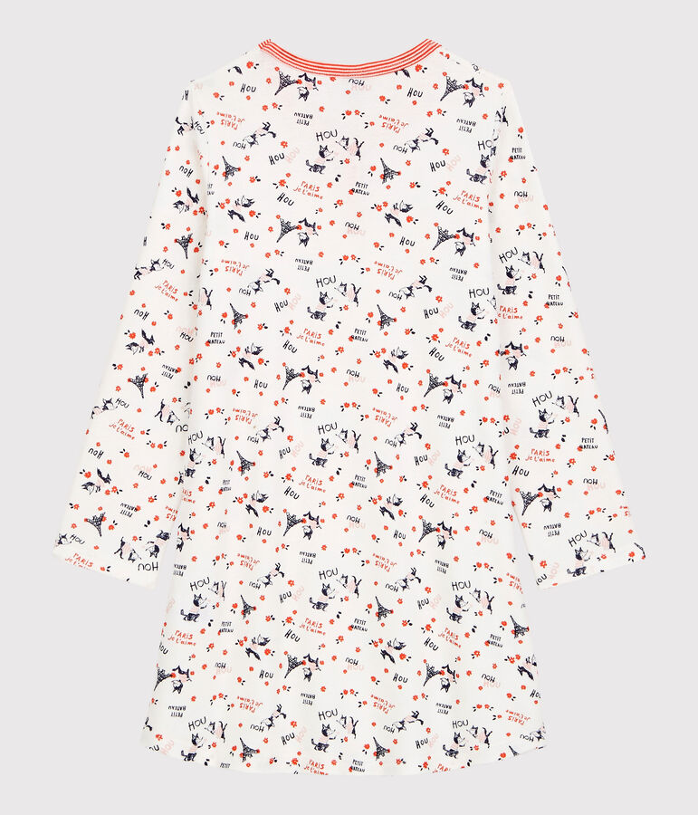 Chemise de nuit imprim&eacute; Paris petite fille en coton biologique blanc/multicouleur