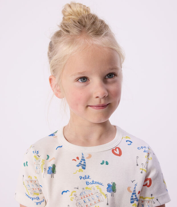 Korte katoenen kinderpyjama met Op&eacute;ra-print wit/multicouleur