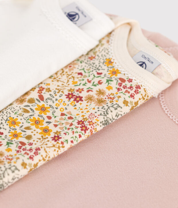 Lot de 3 bodies manches longues fleurs en coton b&eacute;b&eacute; multicouleur