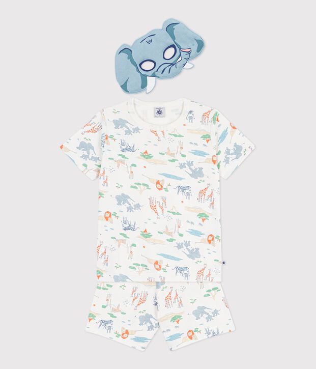 Pyjama short d&eacute;guisement enfant en coton imprim&eacute; savane blanc/multicouleur