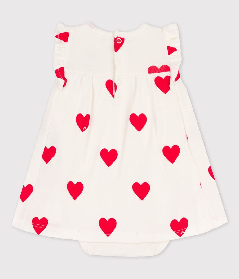 Robe body imprim&eacute;e coeur en coton bio b&eacute;b&eacute; blanc MARSHMALLOW/rouge TERKUIT