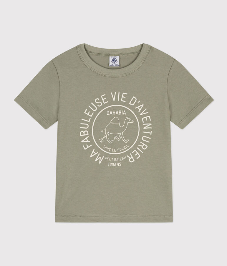 Tee-shirt manches courtes en coton enfant gar&ccedil;on vert/&eacute;cru