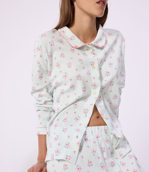 Pyjama boutonn&eacute; femme en coton imprim&eacute; blanc/multicouleur