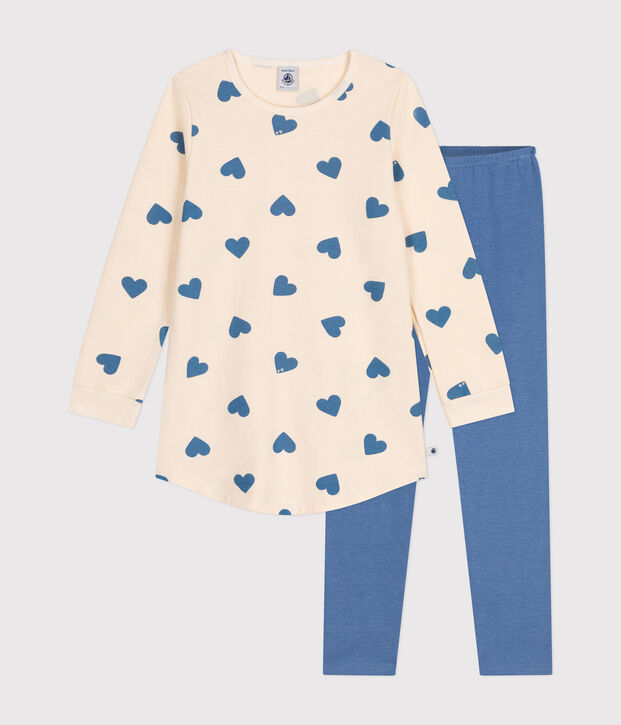Chemise de nuit en molleton gratt&eacute; imprim&eacute; c&oelig;urs enfant bleu/&eacute;cru