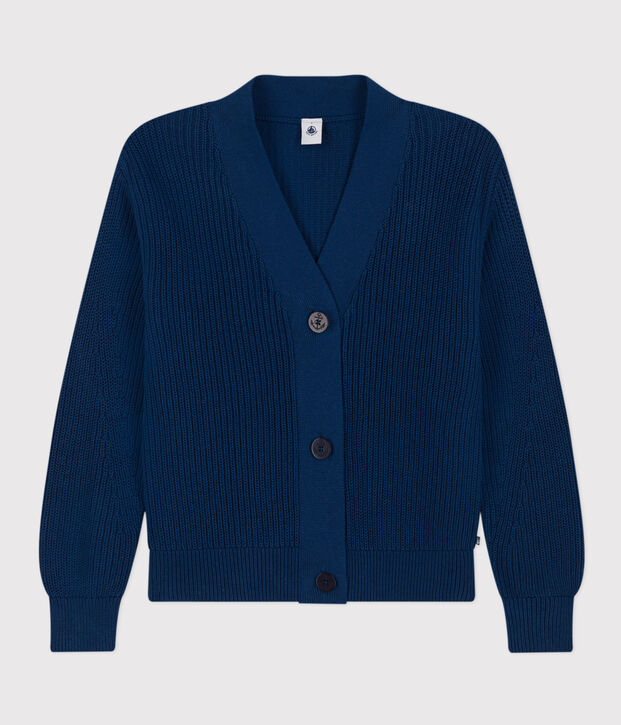 Katoenen vest in Engelse ribstof voor dames blauw