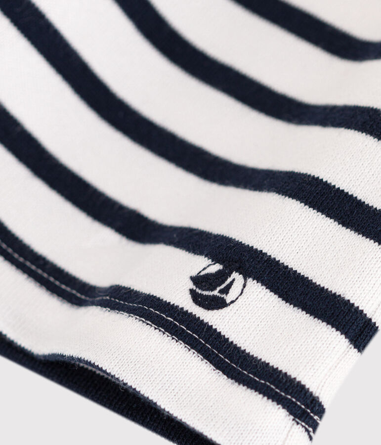 Robe manches longues en coton &eacute;pais &agrave; rayures enfant fille blanc/bleu