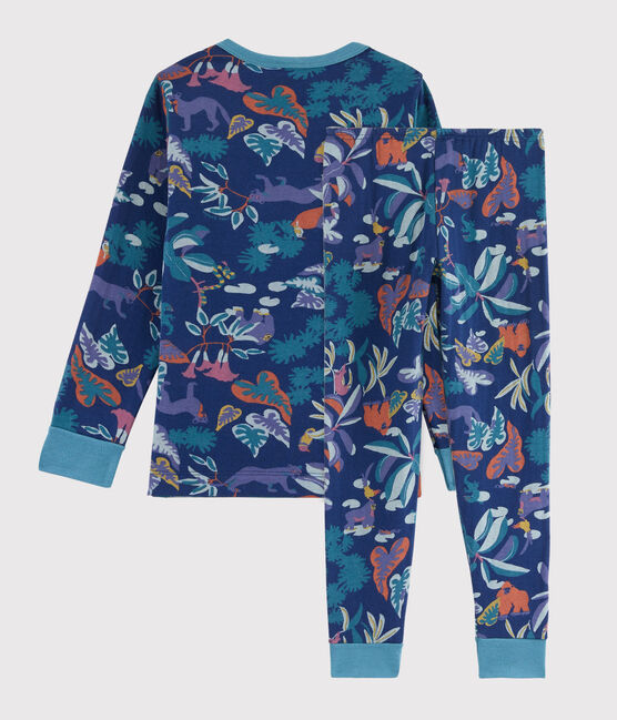 Jongenspyjama van tubic met jungleprint blauw MEDIEVAL/wit MULTICO