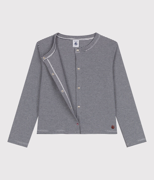 Katoenen kindercardigan met strepen blauw/wit
