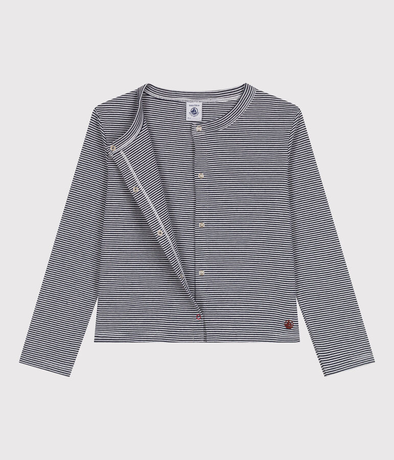 Cardigan enfant en coton &agrave; rayures bleu/blanc