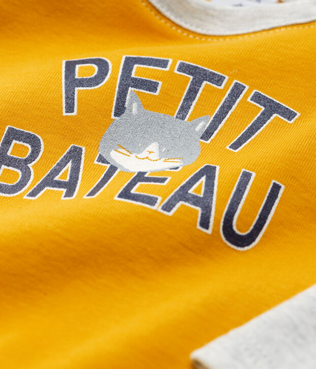 T-shirt voor baby's in katoen geel/grijs