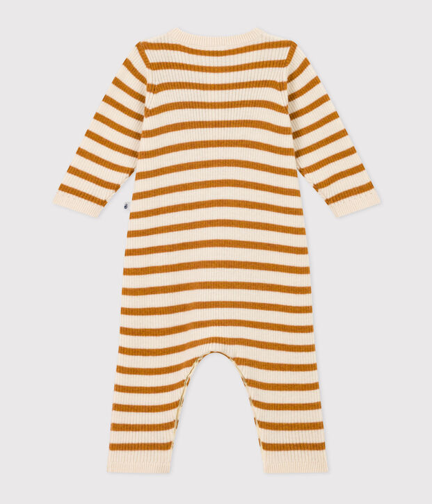 Combinaison ray&eacute;e en tricot b&eacute;b&eacute; &eacute;cru/marron